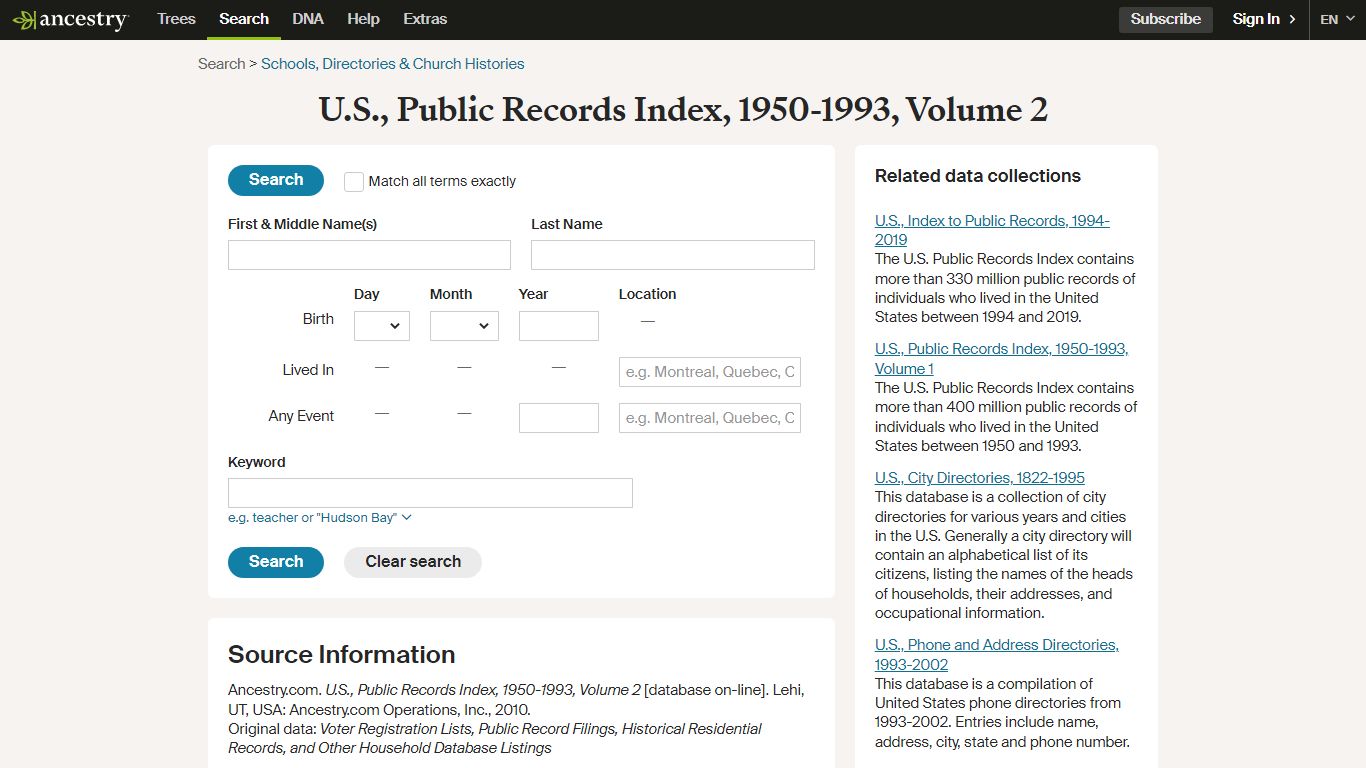 U.S., Public Records Index, 1950-1993, Volume 2 - Ancestry